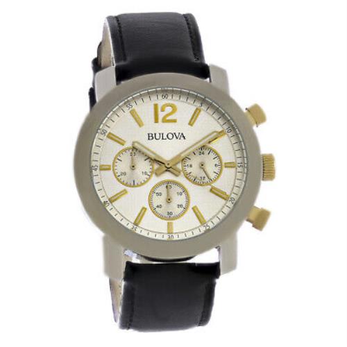 Bulova Chronograph Mens Silver Dial Leather Strap Quartz Watch 98A141