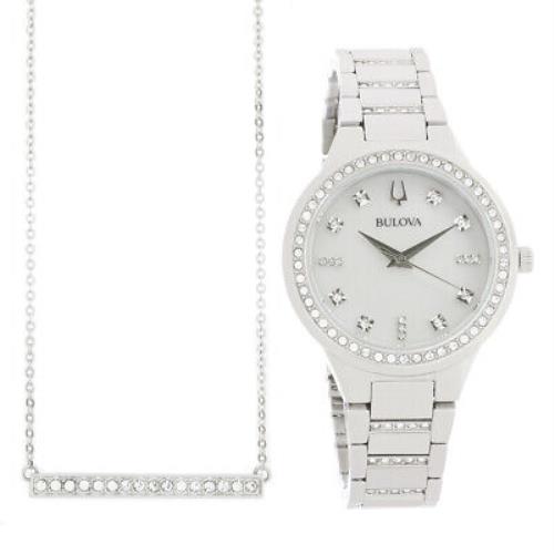 Bulova Ladies Crystal Quartz Watch W/matching Necklace 96X147