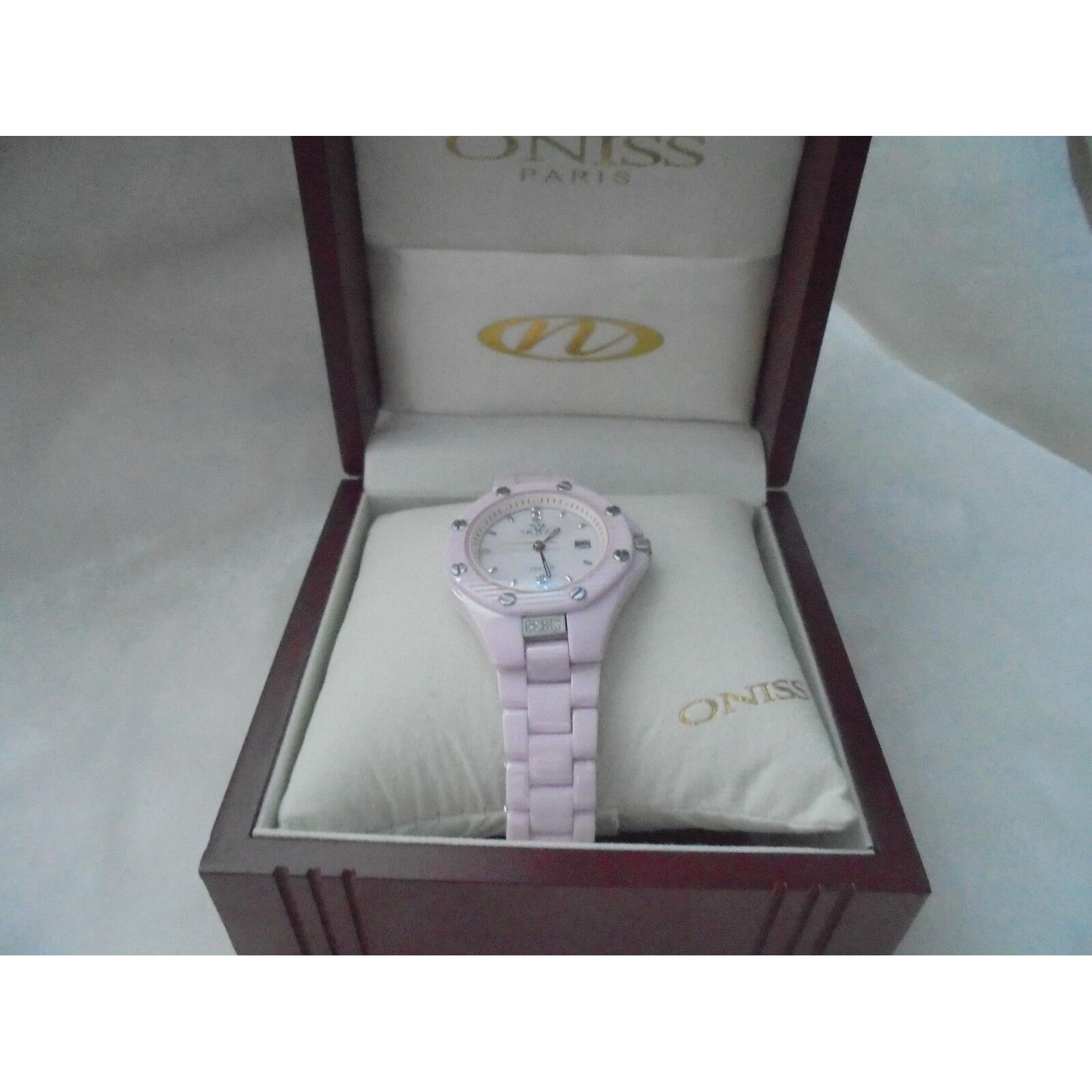 Oniss Swiss Pink Ceramic Diamonds Mother of Pearls Watch