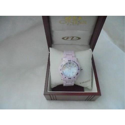 Oniss ON8110-L Women`s Oversized Swiss Pink Ceramic Chronograph Gth Watch
