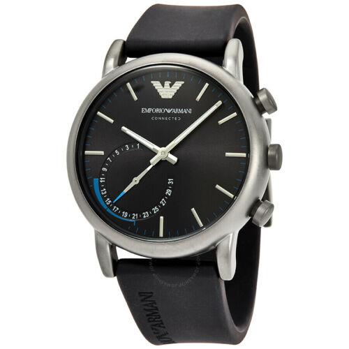 Emporio Armani Connected Black Dial Black Leather Men`s Smart Watch ART3009