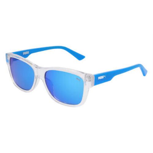 Puma PJ0004S Sunglasses Kids Light Blue Crystal Blue Mirror Rectangle 49mm