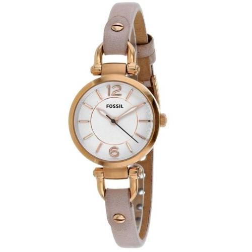 Fossil Georgia 26mm White Dial Rose Gold Beige Leather Women`s Watch ES4340