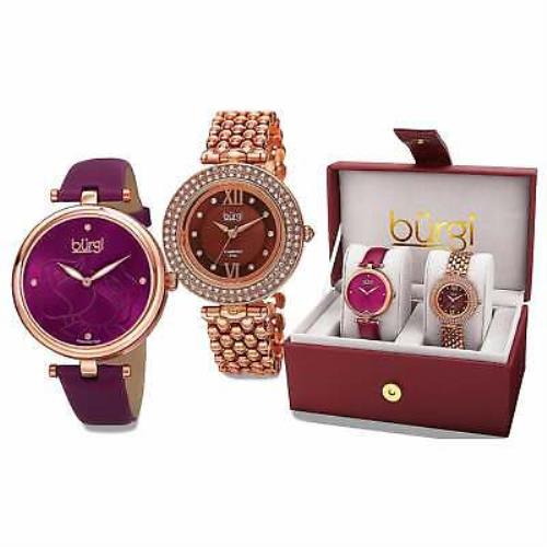 Timex Burgi Women`s Colorful Leather Rose-tone Strap Alloy Purple