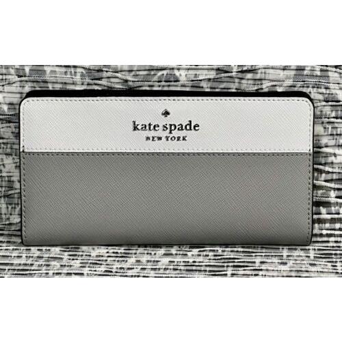 Kate Spade Staci Colorblock Large Slim Bifold Wallet in Nimbus Grey White
