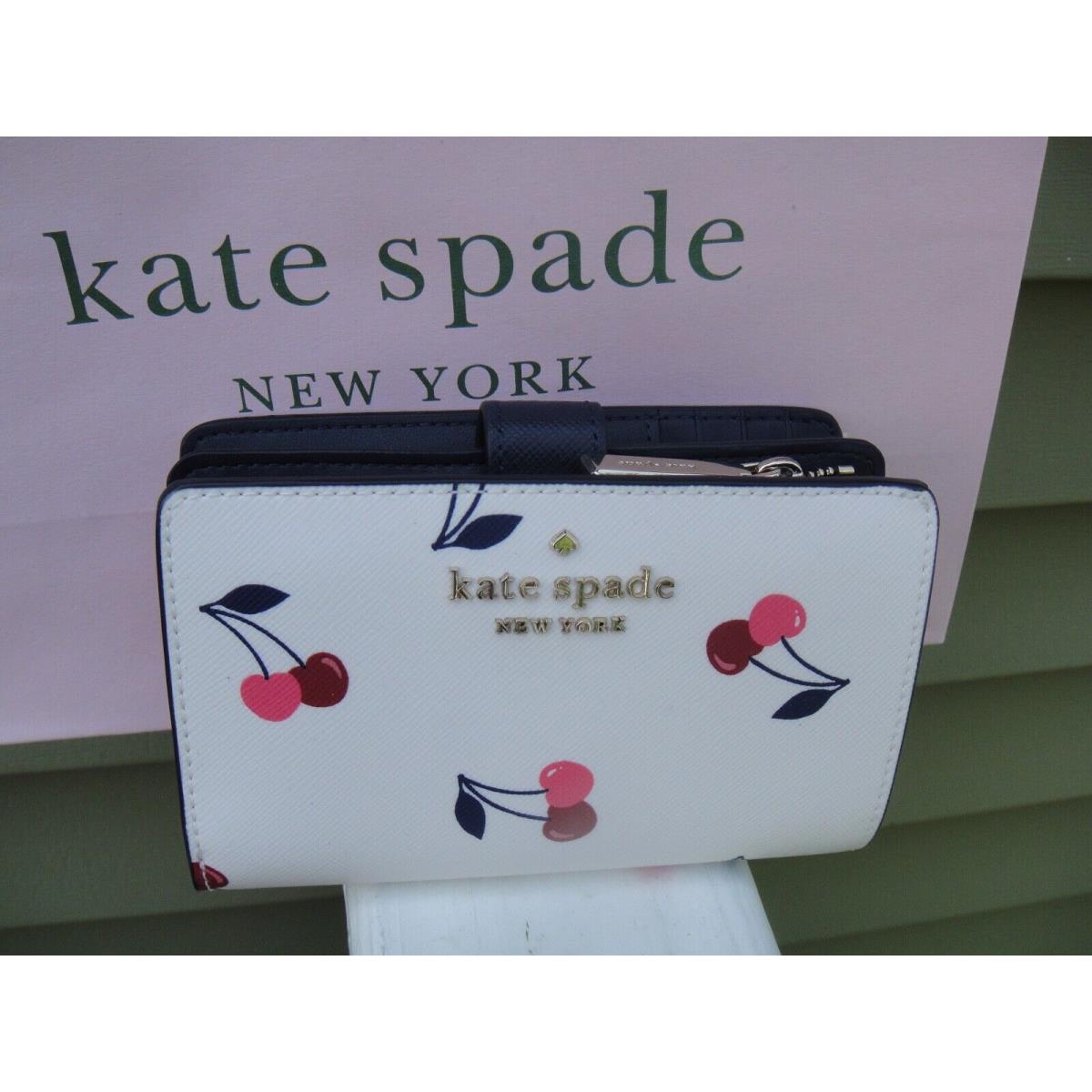 Kate Spade Staci Dancing Cherries Printed Compact Bifold WALLET100%AUTHENTIC