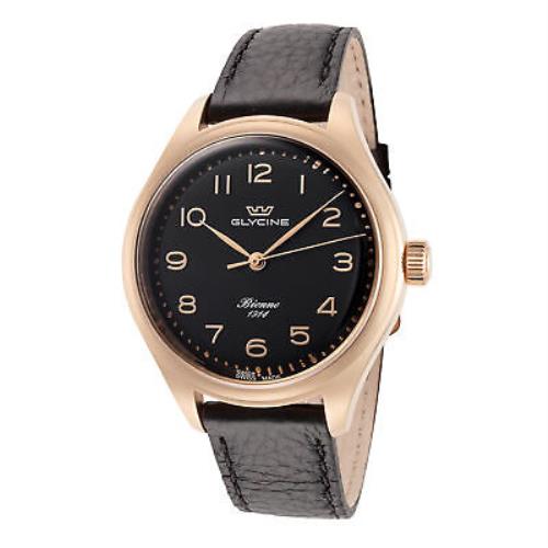 Glycine Men`s GL0335 Bienne 1914 39mm Black Dial Leather Watch