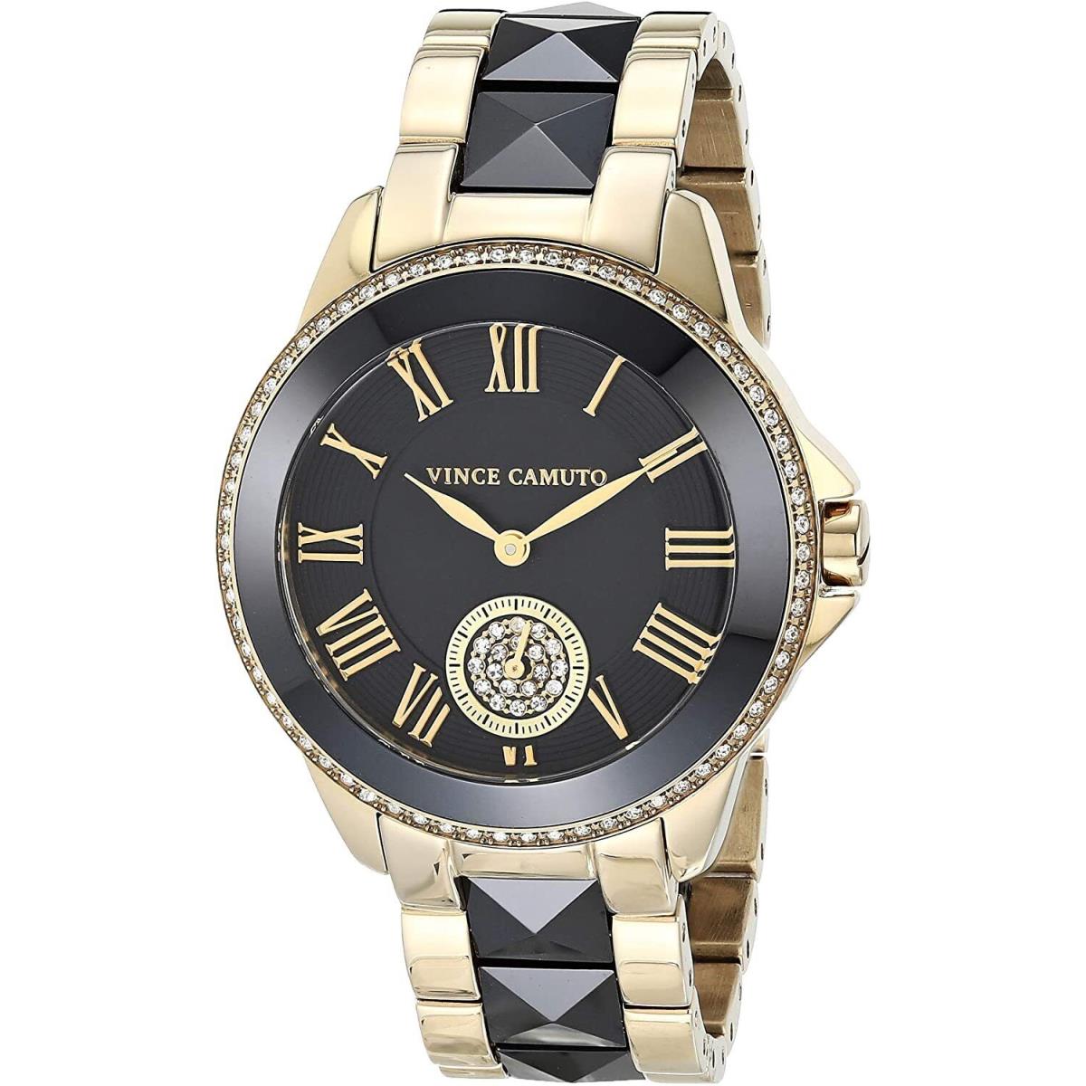 Vince Camuto Women`s VC/5046BKGB Round Gold-tone Black Ceramic Bracelet Watch