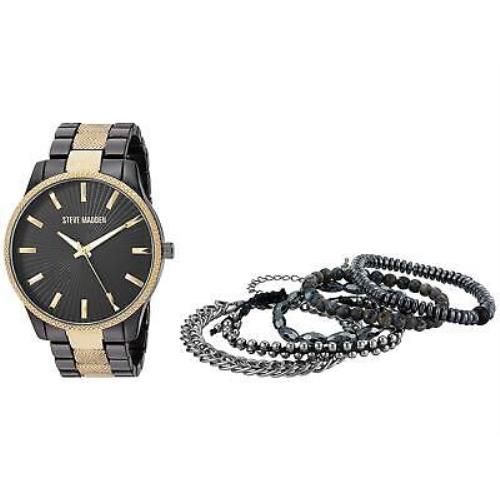 Steve Madden Gold/black Watch and Multi Bracelet Set SMWS065 Men Fashion Watches