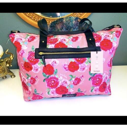 Juicy Couture Pink Floral Gothic Status Weekender Tote Bag Carry On Luggage
