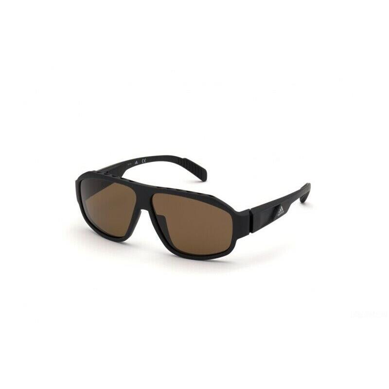 Adidas Rectangle Sunglasses SP0025-02H Matte Black Frame Brown Polarized Lenses