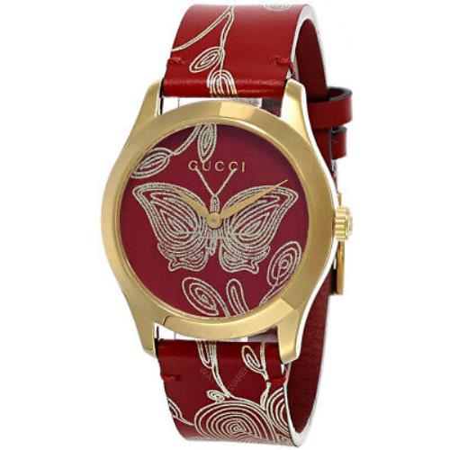 Gucci G-timeless 38MM Red Flower Leather Dial Women`s Watch YA1264054