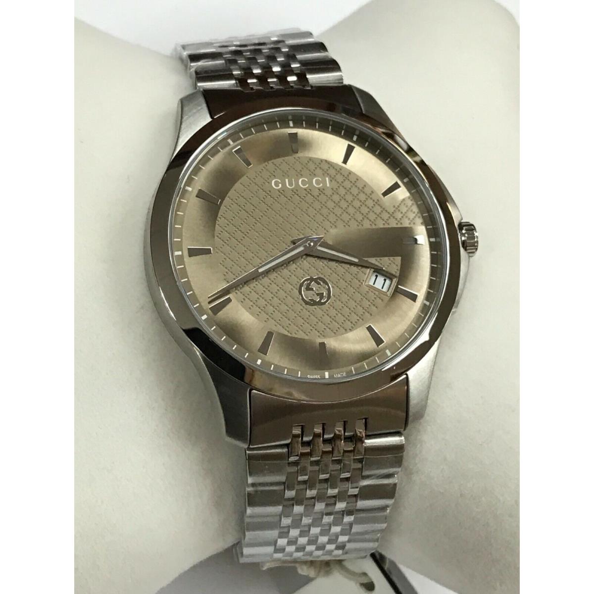Gucci G-timeless YA126349 Stainless Steel Brown Dial Men`s Swiss Watch Warranty
