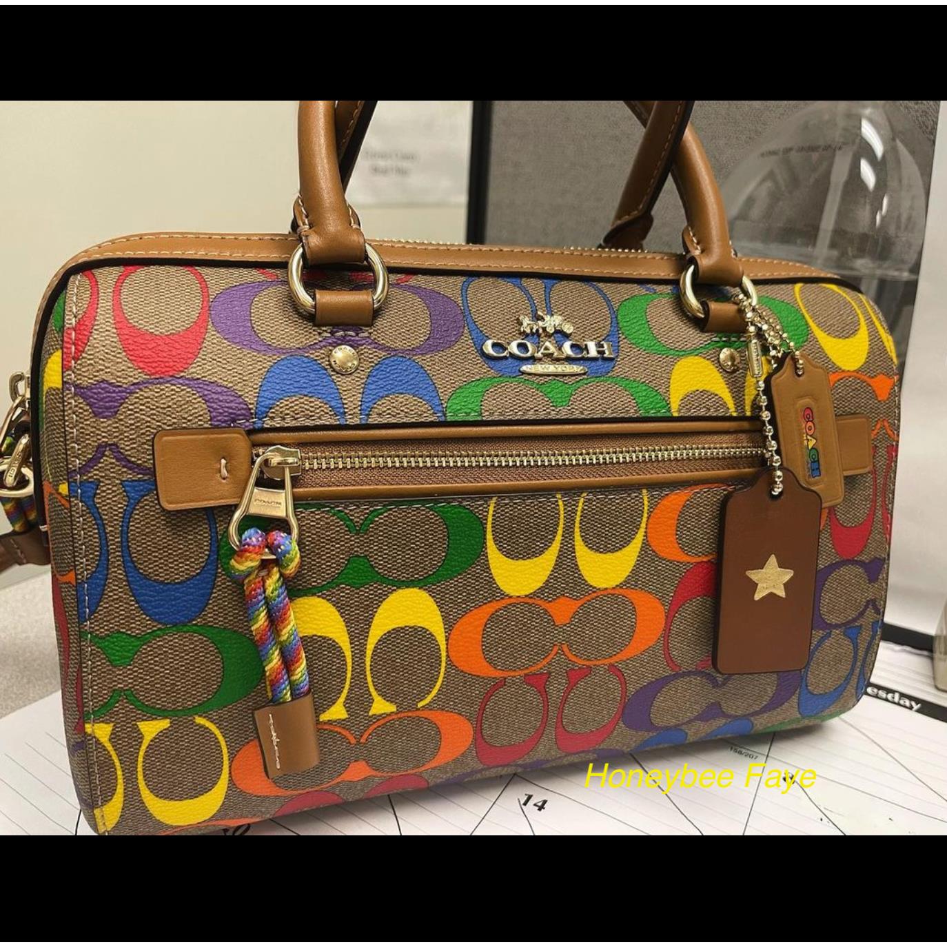 coach rowan satchel in rainbow signature canvas