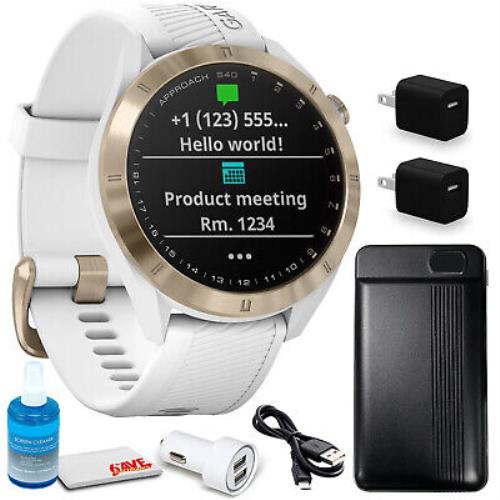 Garmin Approach S40 Golf Watch Light Gold Tone/white with Power Bank and More