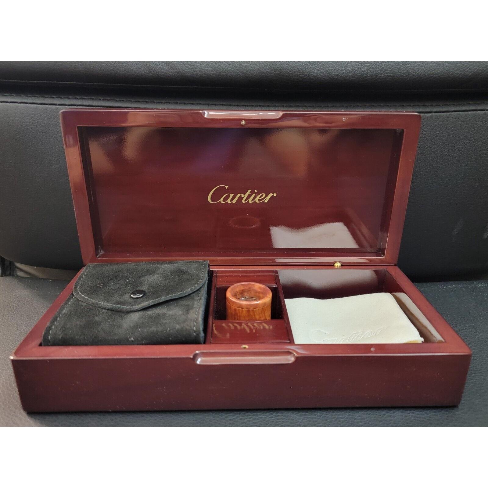 Cartier Watch Mahogany Wooden Box Leather Pouch Loupe Cloth Gift