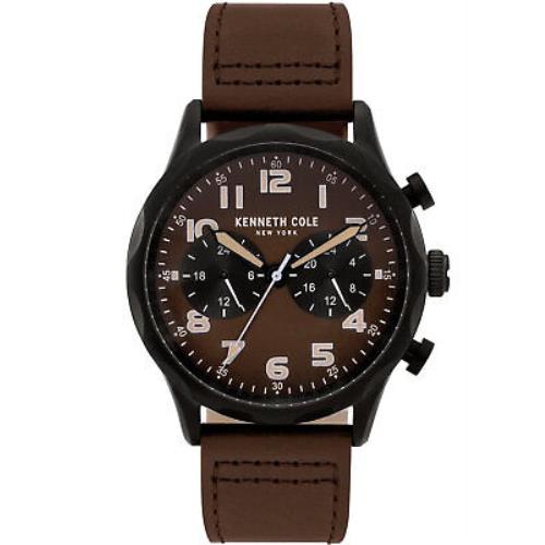 Kenneth New York Cole York KC51026003 Dual Time Men`s Analog Watch Brown Leather B