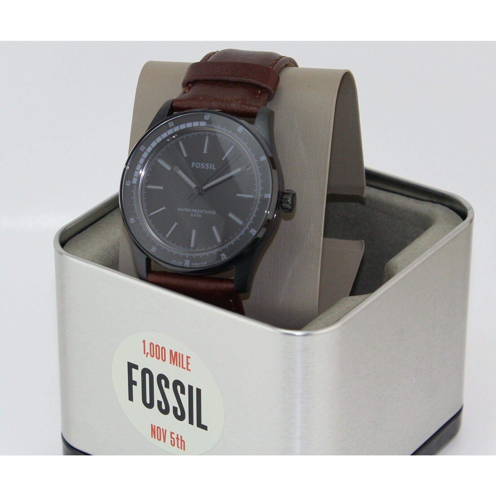 Fossil Sullivan Solar Black Brown Leather BQ2666 Men`s Watch