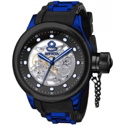 Invicta Men`s Watch Pro Diver Semi Skeleton Dial Blue and Black Strap 39166