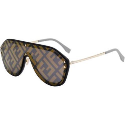 Unisex Fendi FF M0039/G/S Black-gold-grey Mirror Shield Sunglasses