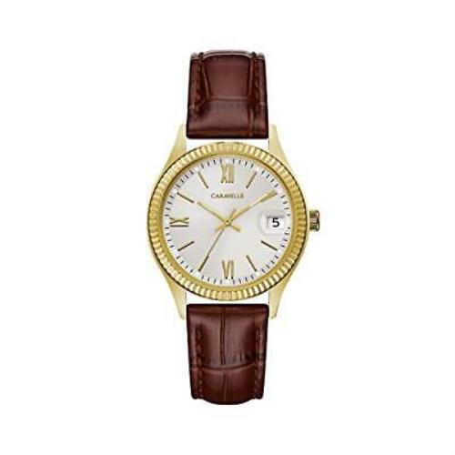 Caravelle Dress Quartz Ladies Watch Stainless Steel with Brown Leather Strap