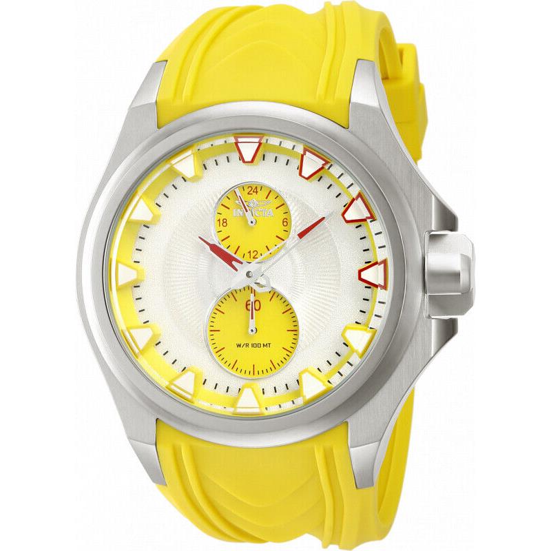 Invicta Men 51mm S1 Rally Antique Silver Yellow Dial Yellow Silicone Strap Watch