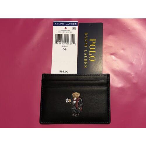 Ralph Lauren Polo Black Leather Holiday Mocha Bear Card- Case Wallet