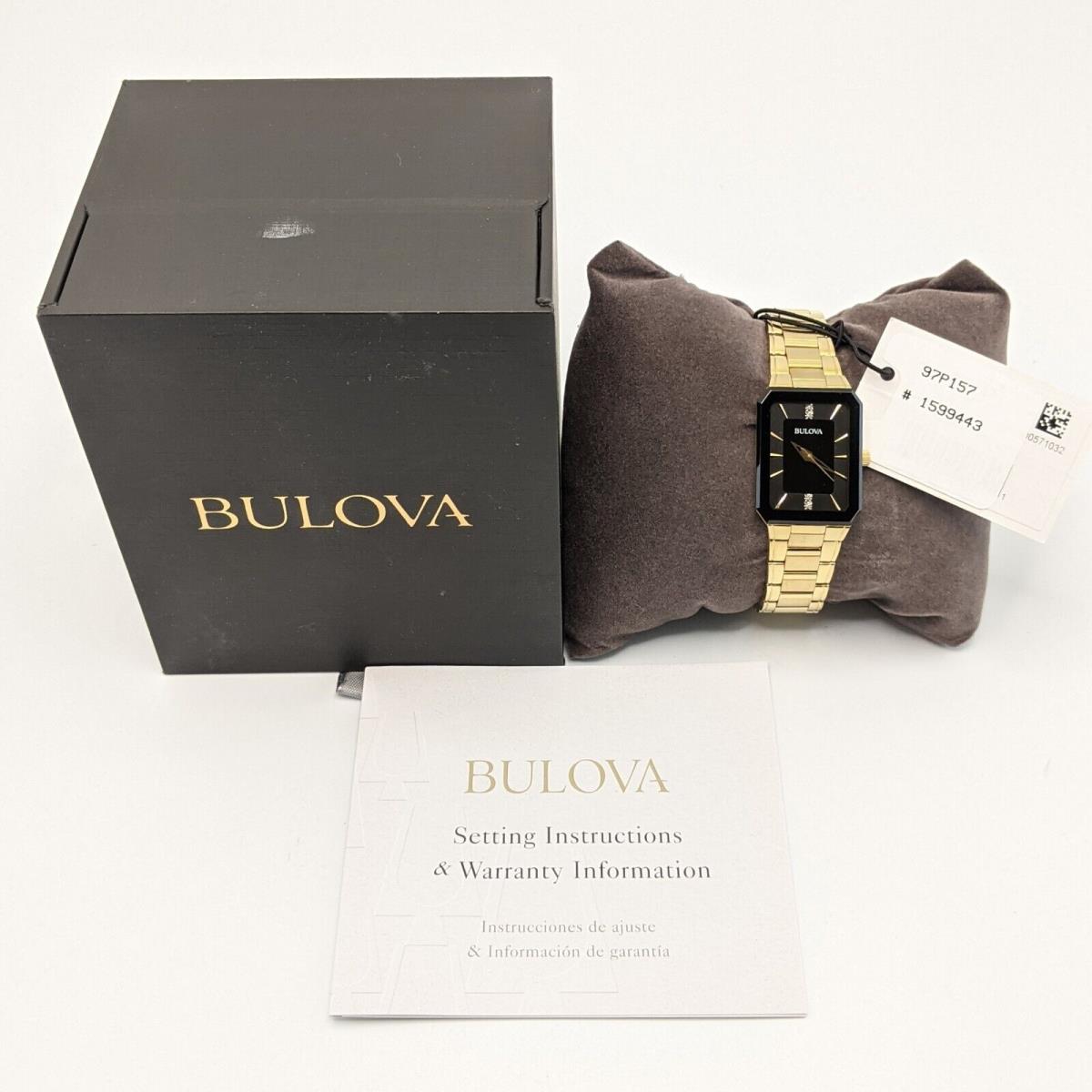Bulova Women`s 97P157 Diamond Accented Gold Tone Watch w/ Black Dial
