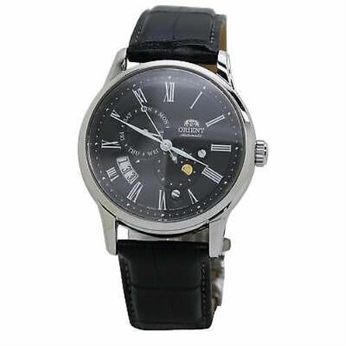 Orient RA-AK0010B10B Sun Moon 42.5MM Men`s Black Leather Watch