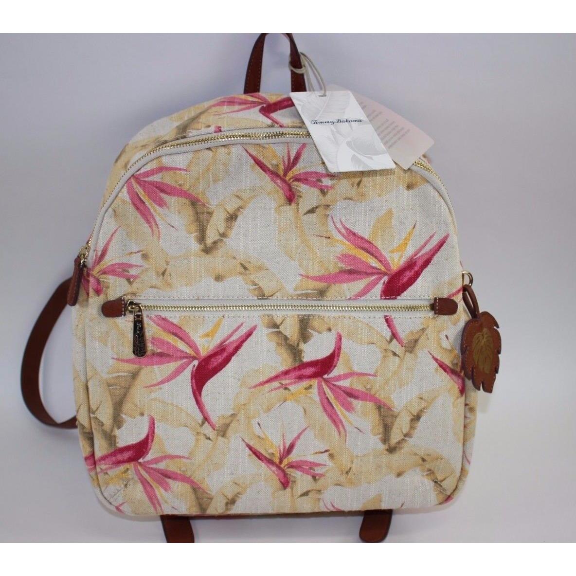 Tommy Bahama Birds of Paradise Linen Blend Leather Trim Destin Backpack