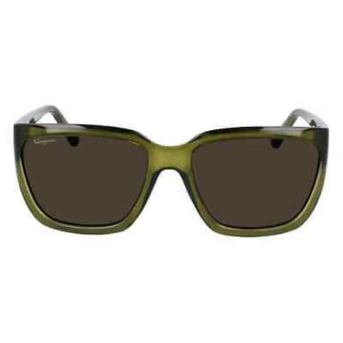 Salvatore Ferragamo Sf1018s 316 Rectangle Sunglasses Crystal Green Dark Brown 886895492560 