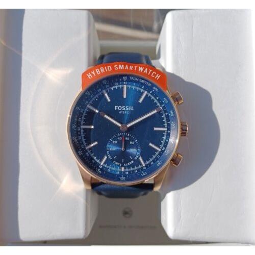 Fossil Sullivan Hybrid Smartwatch Blue Leather Men`s Watch BQT1112