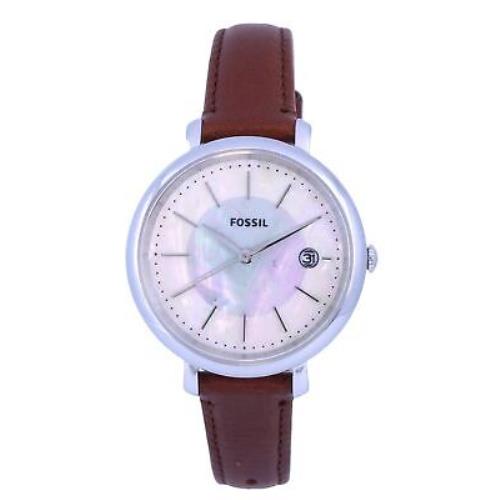 Orient Fossil Jacqueline Leather White Mother Of Pearl Dial Solar Es5090 Women`s Watch
