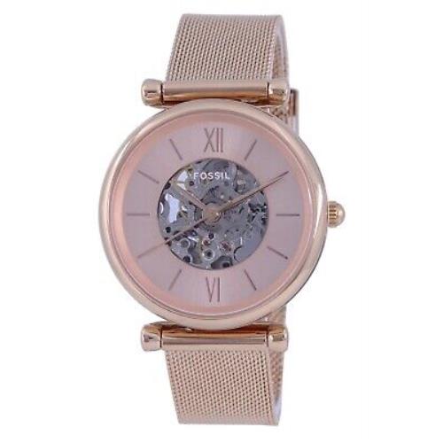 Orient Fossil Carlie Rose Gold Tone Stainless Steel Automatic Me3175 Women`s Watch