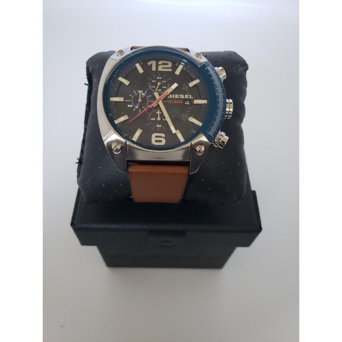 Diesel Men`s Overflow Chronograph Blue Dial Brown Leather 49 mm Watch DZ4400