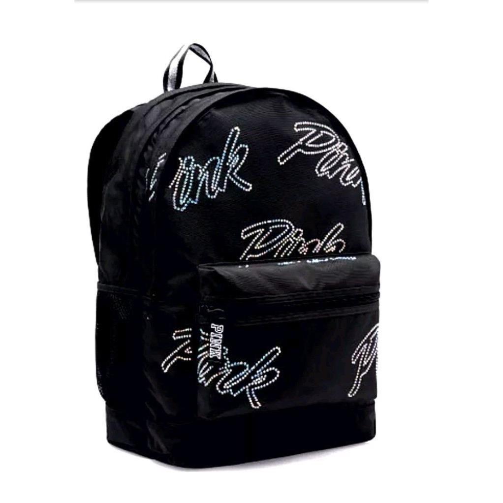 Victoria`s Secret Pink Bling Rhinestone Campus Backpack Laptop Travel Bag Tote 075723607287