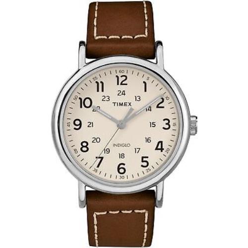Timex Men`s TW2R42400 Weekender 40 Brown/cream Leather Strap Watch