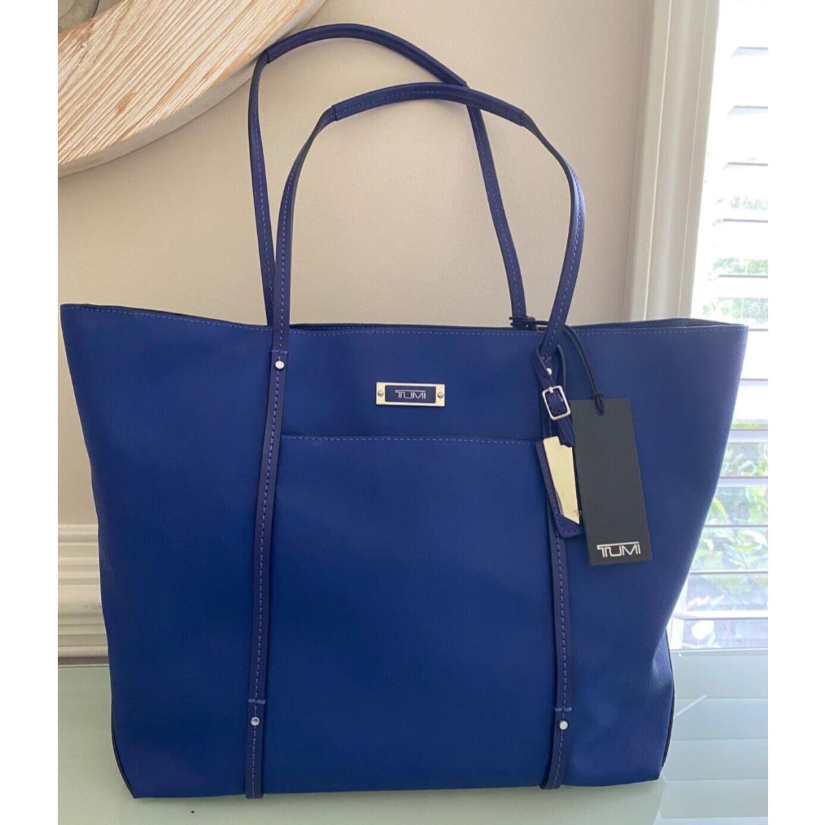 Tumi Q-tote Royal Blue Texture Pvc Handbag Purse Tote Bag