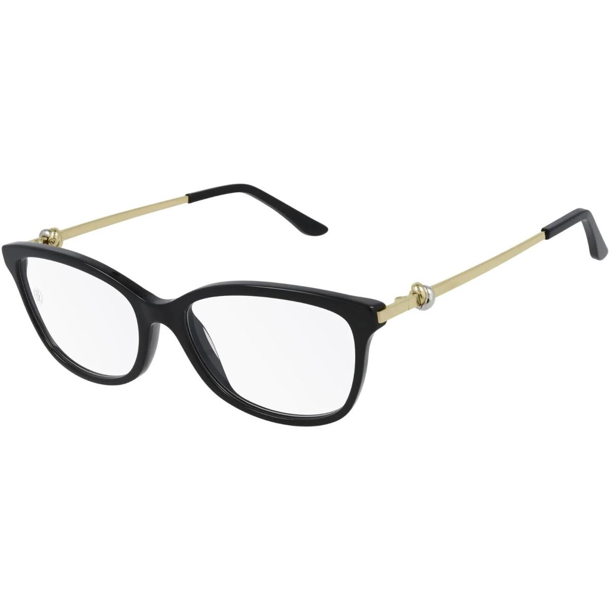 Cartier Rectangle Eyeglasses CT0257o-004 Trinity Black Gold Frame Clear Lenses