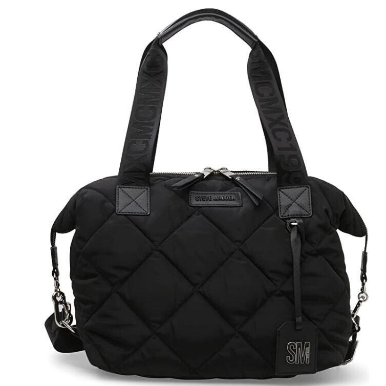 Steve Madden Gym Duffle Quilted Nylon Medium Crossbody Bag Black