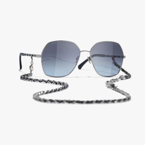 Chanel Gunmetal Blue Sunglasses with Chain 4275 108/52 59/16 135