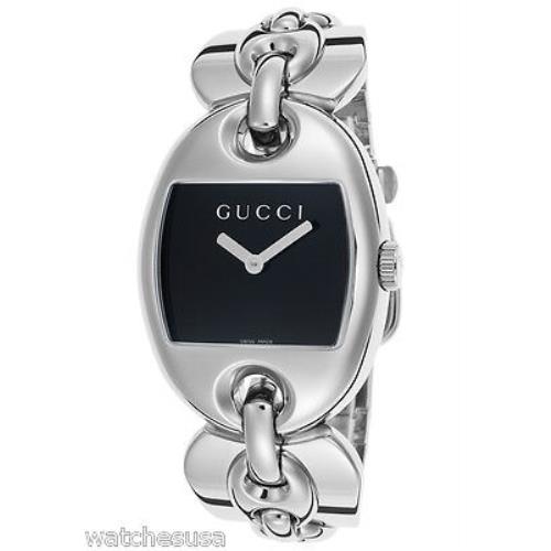 Gucci Womens Black Dial Stainless Steel Bracelet Watch YA121313