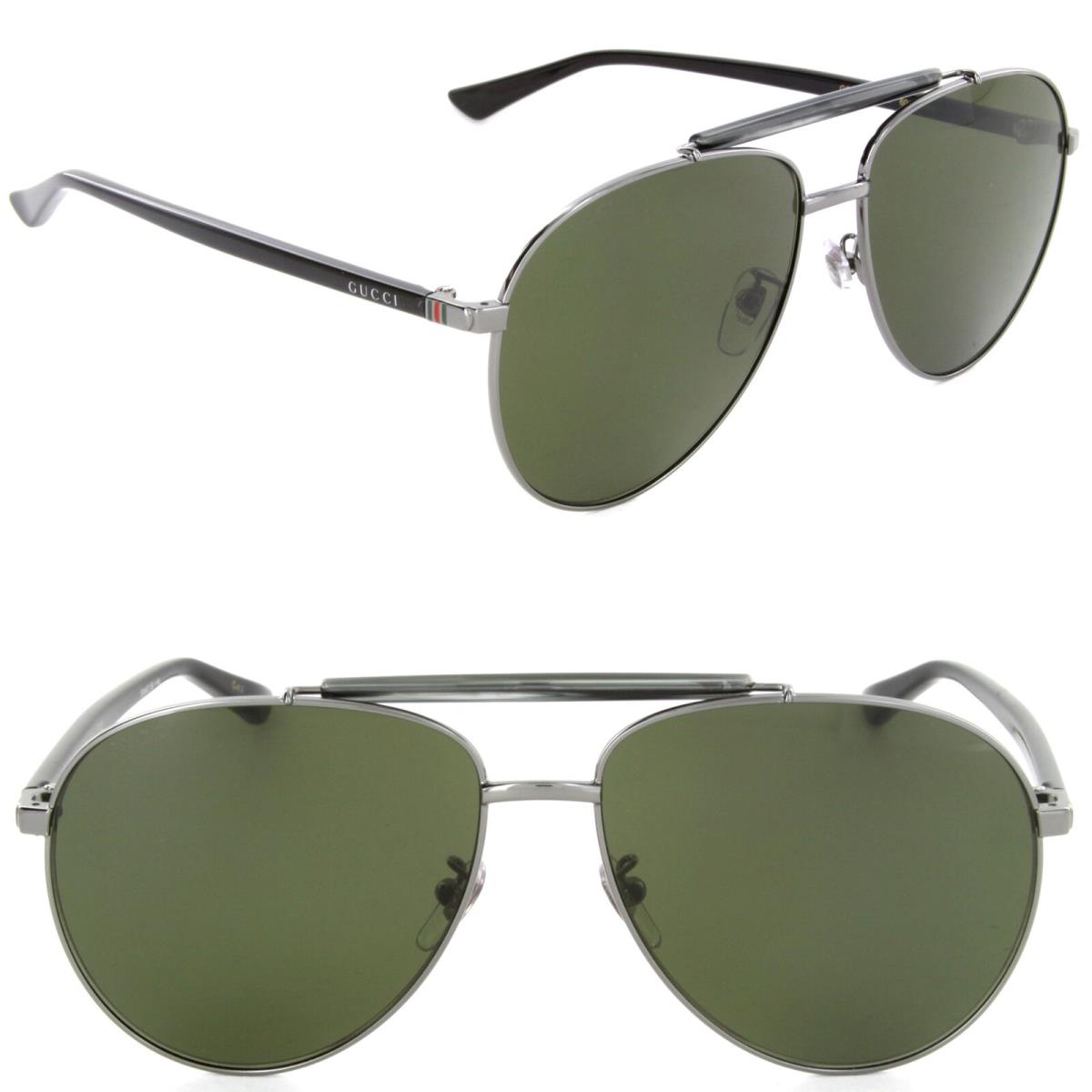 Gucci GG0014S-003 Aviator Sunglasses Ruthenium / Green Lens 60-15-140
