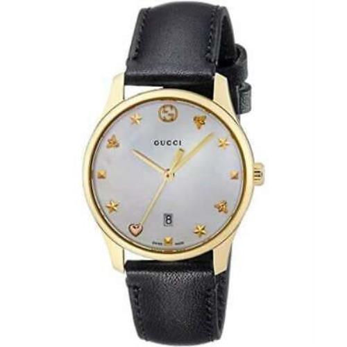 Gucci G-timeless Mother of Pearl Dial Leather Strap Women`s Watch YA126589