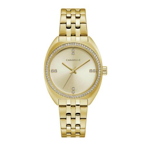 Caravelle Women`s Watch Gold Tone Dial Yellow Gold Steel Bracelet Crystal 44L250