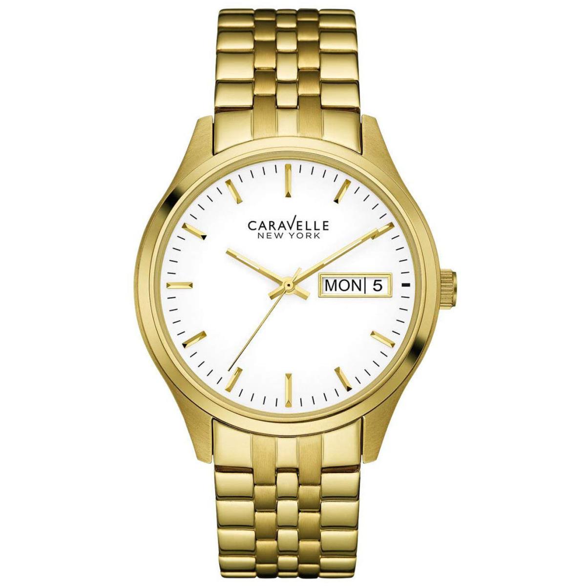 Caravelle York 44C106 White Dial Yellow Gold Stainless Steel Men`s Watch
