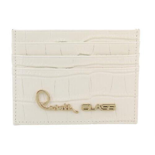 Roberto Cavalli Class White Croc Embossed Dolly Credit Card Holder