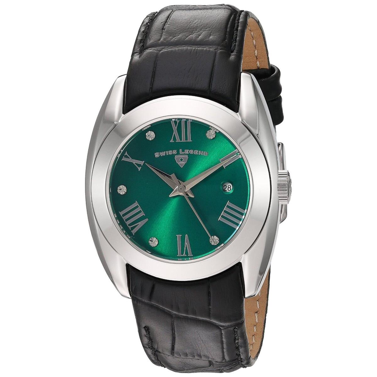 Swiss Legend Women`s Silver Case Green Dial Black Strap Quartz Watch 10550-08