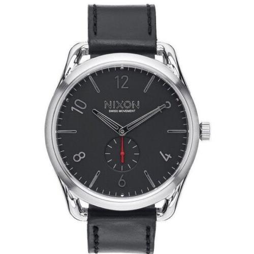 Nixon C45 Leather A465008 Black Dial Black Leather Band Men`s Watch