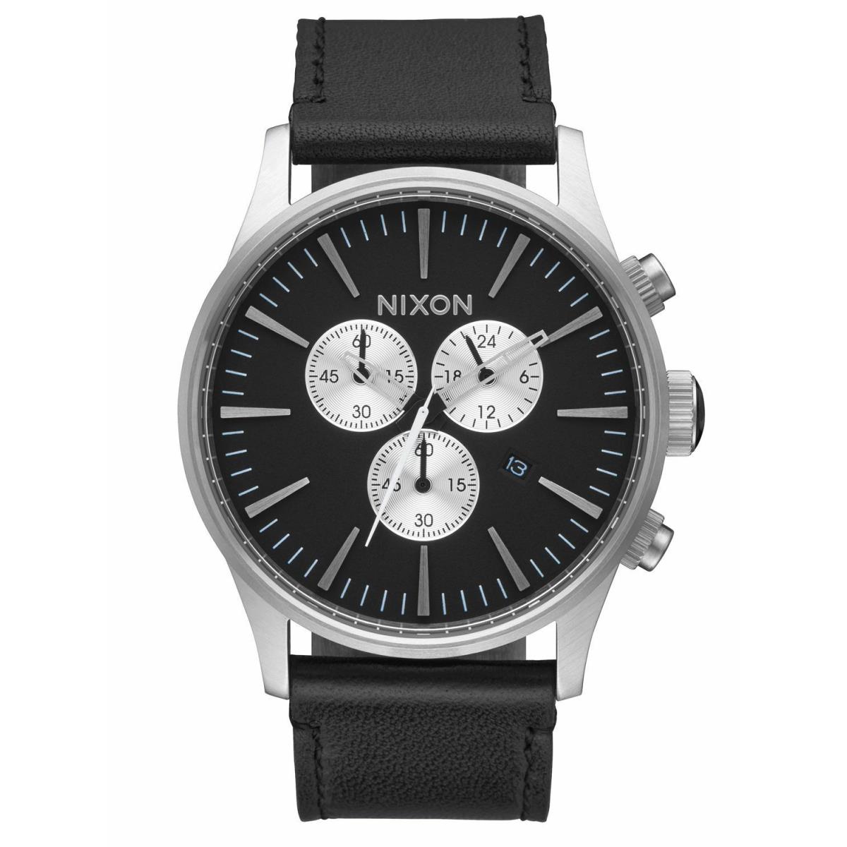 Nixon Sentry Chrono Black Leather Watch A405000 / A405 000 / A405-000